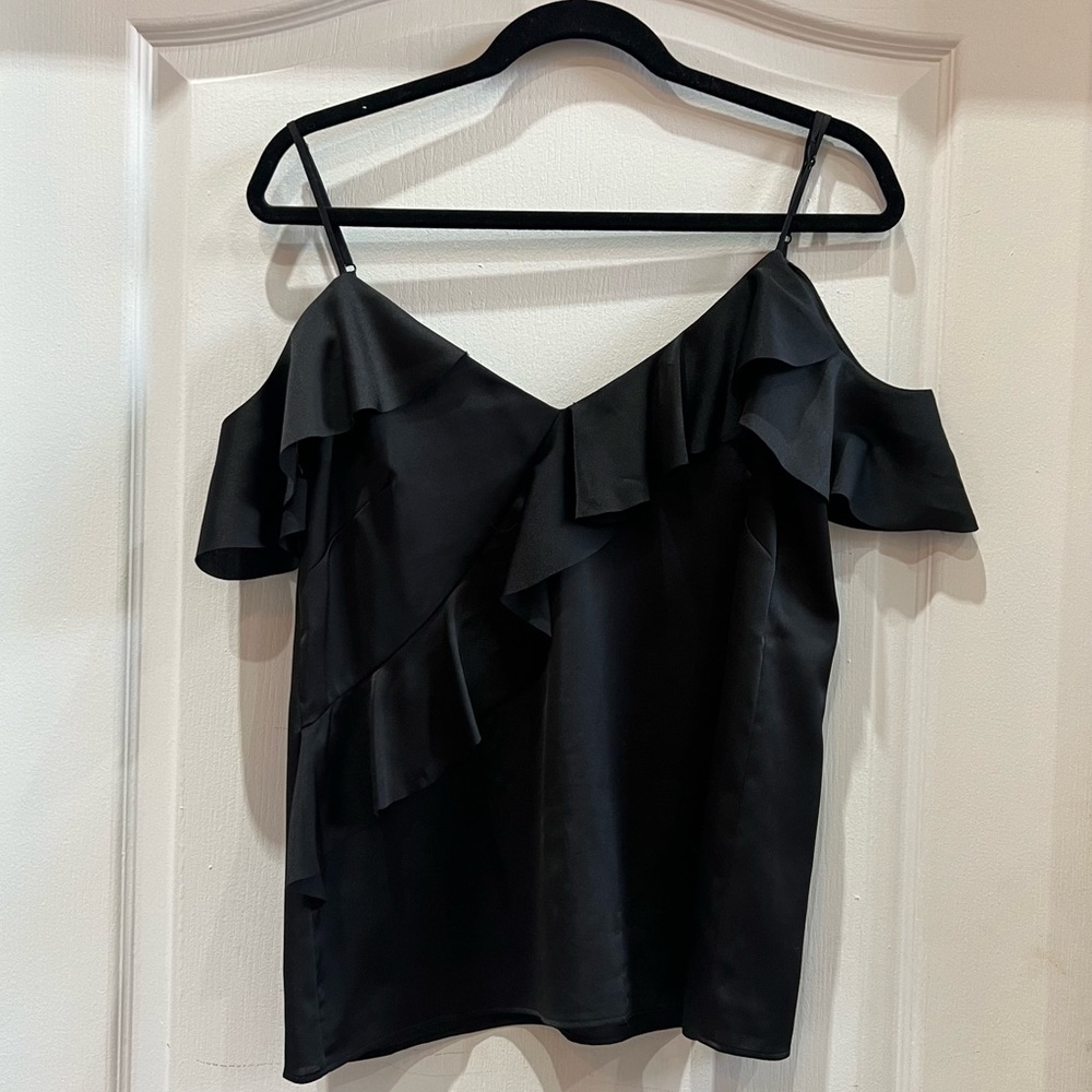Off the shoulder, silk-like ruffle top